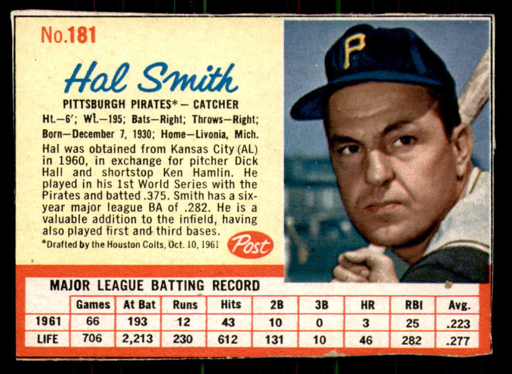 1962 Post Cereal #181 Hal Smith Very Good  ID: 342851