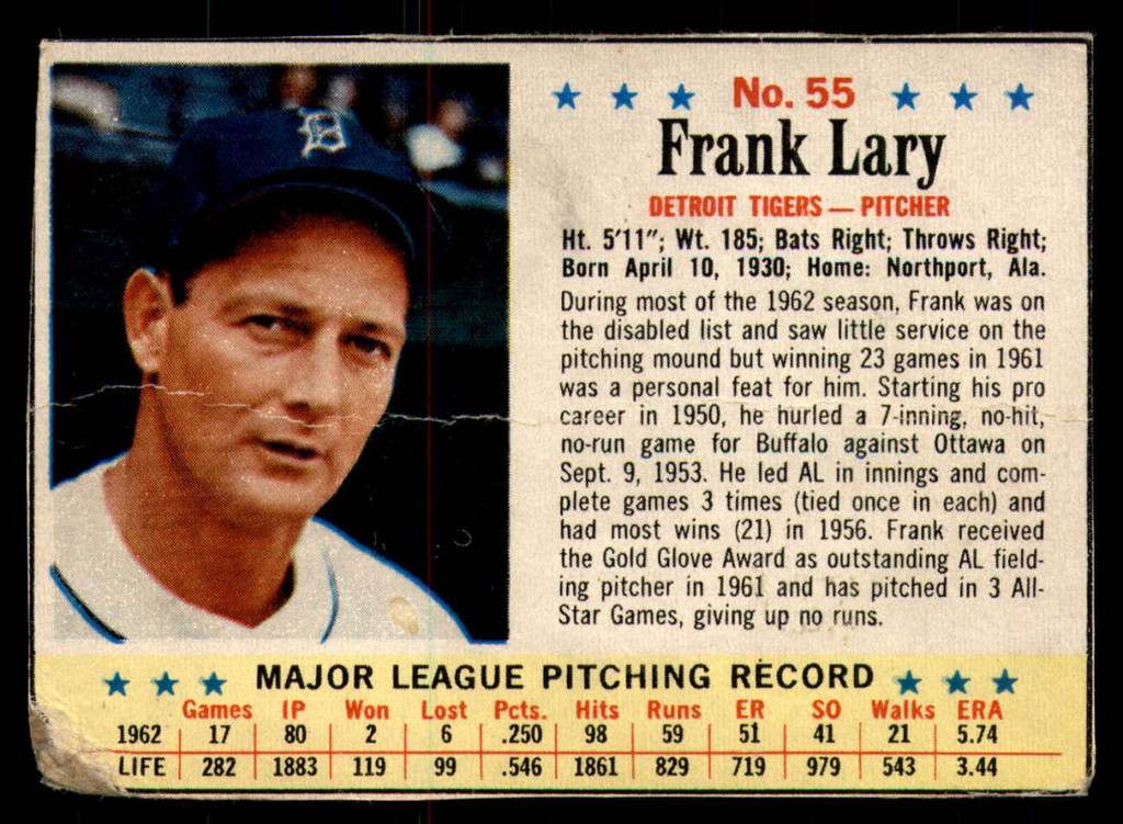1963 Post Cereal #55 Frank Lary Good  ID: 342924