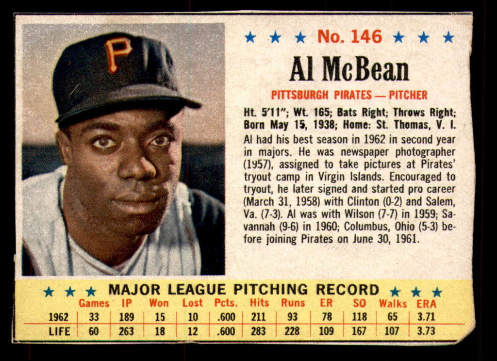 1963 Post Cereal #146 Al Mcbean VG-EX 