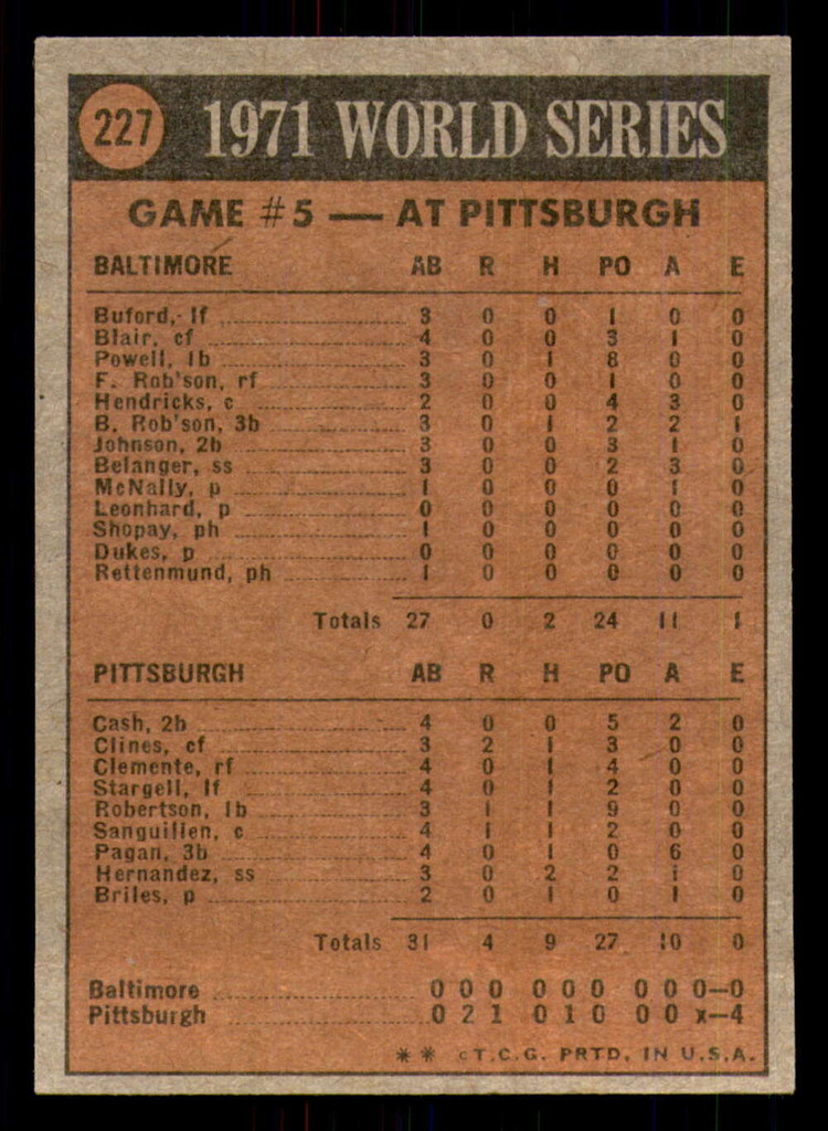 1972 Topps #227 World Series Game 5 Excellent+  ID: 344817