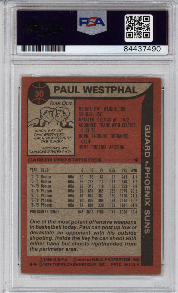 1979 Topps #30 Paul Westphal PSA/DNA Auto Signed Encap Suns
