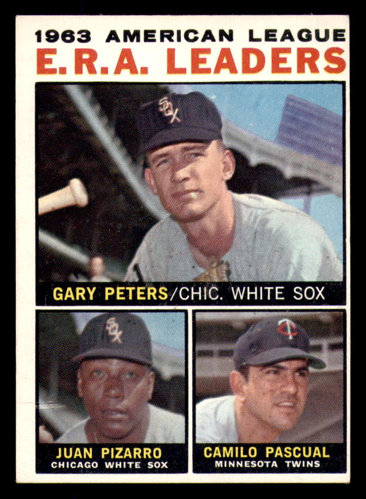 1964 Topps #2 Gary Peters/Juan Pizarro/Camilo Pascual AL E.R.A. Leaders Ex-Mint  ID: 348058