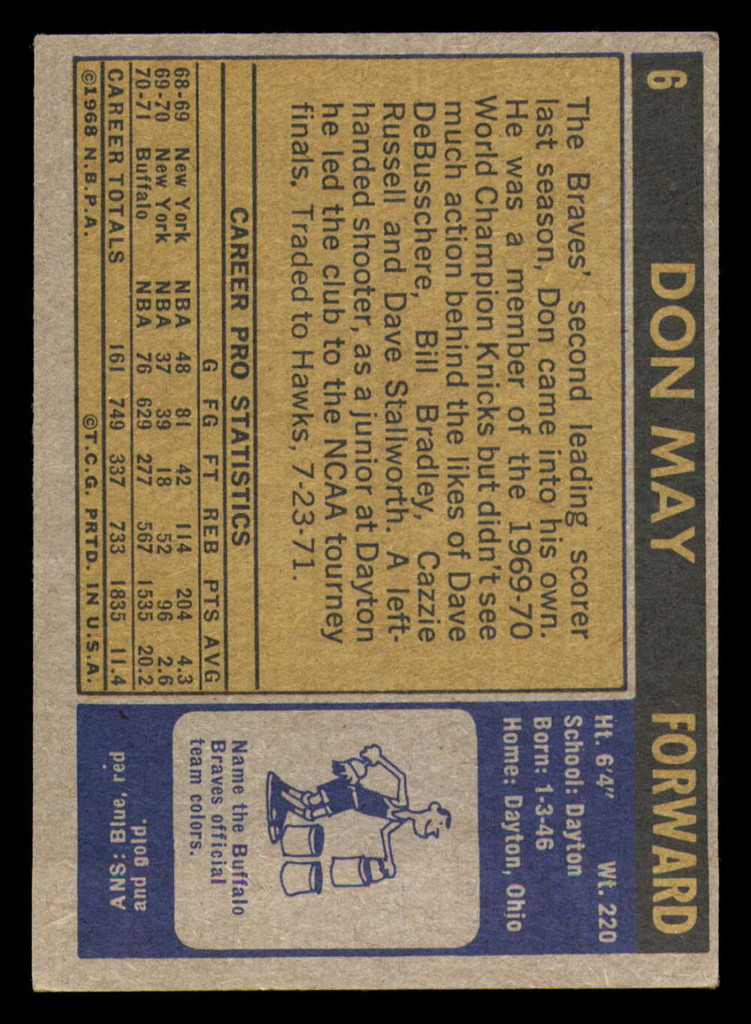 1971-72 Topps #6 Don May DP Excellent  ID: 350031