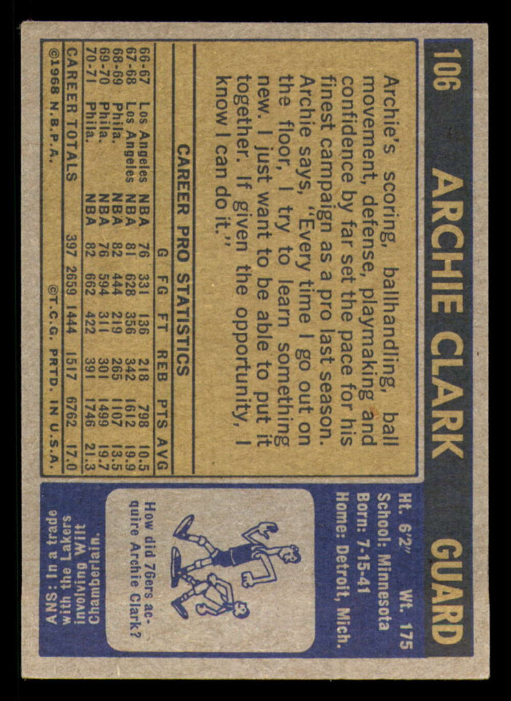 1971-72 Topps #106 Archie Clark DP Excellent+  ID: 350278