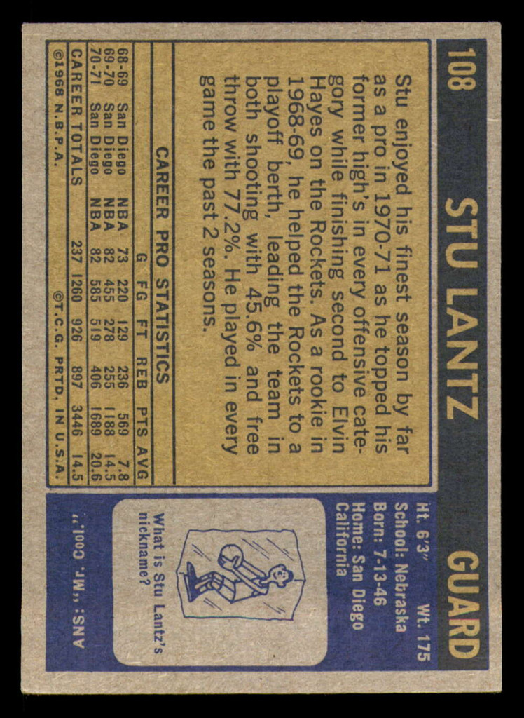 1971-72 Topps #108 Stu Lantz DP Ex-Mint  ID: 350281