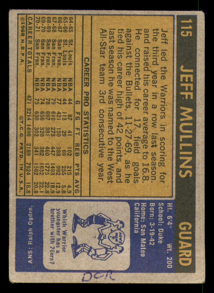 1971-72 Topps #115 Jeff Mullins DP Very Good  ID: 350304