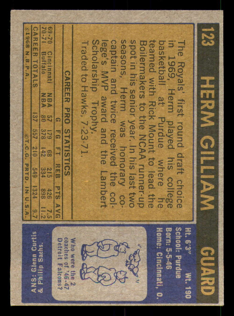 1971-72 Topps #123 Herm Gilliam DP Ex-Mint  ID: 350319