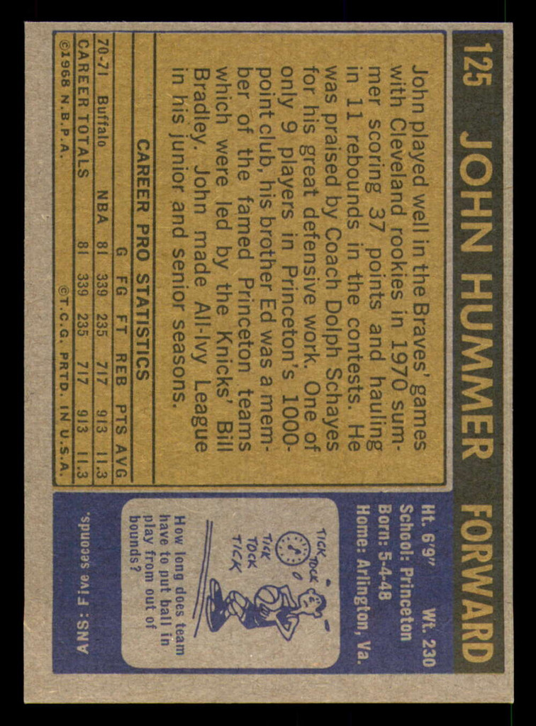 1971-72 Topps #125 John Hummer DP Near Mint  ID: 350324
