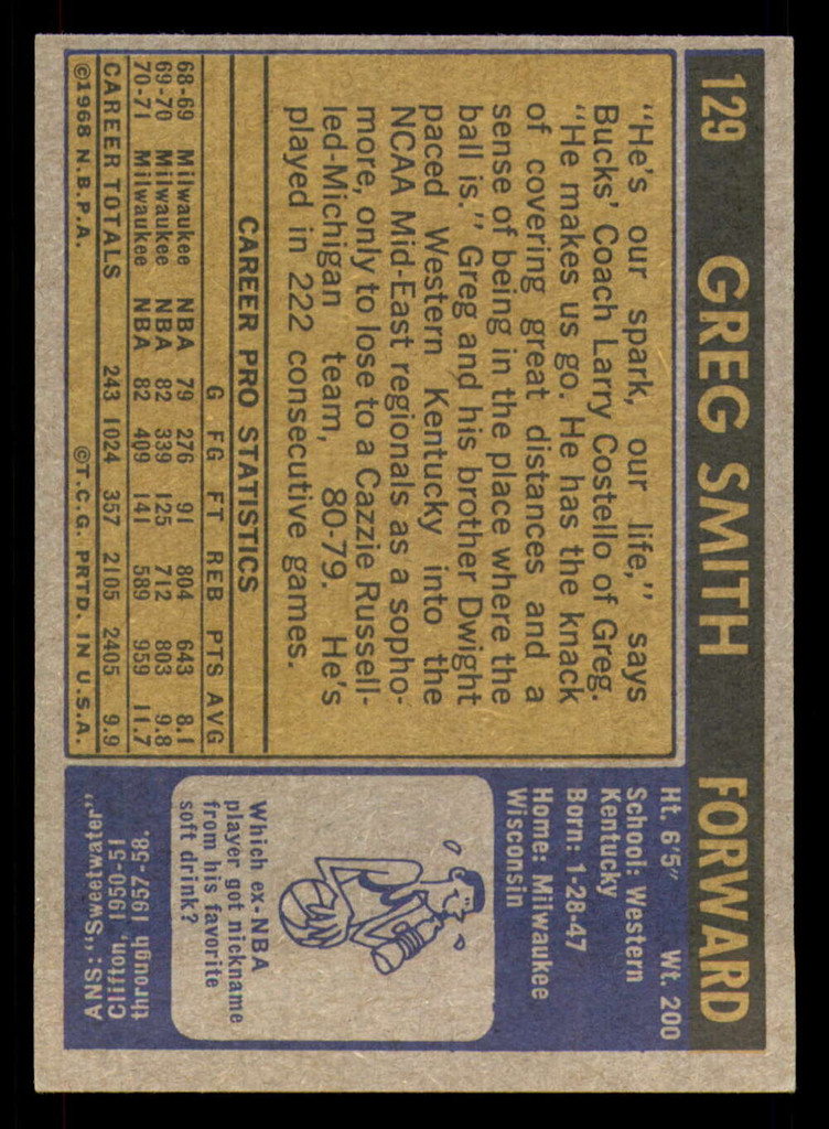 1971-72 Topps #129 Greg Smith DP Ex-Mint  ID: 350337