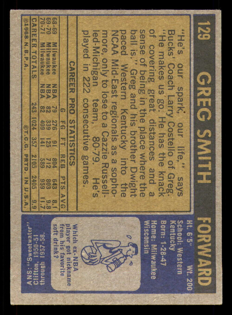 1971-72 Topps #129 Greg Smith DP Ex-Mint  ID: 350338