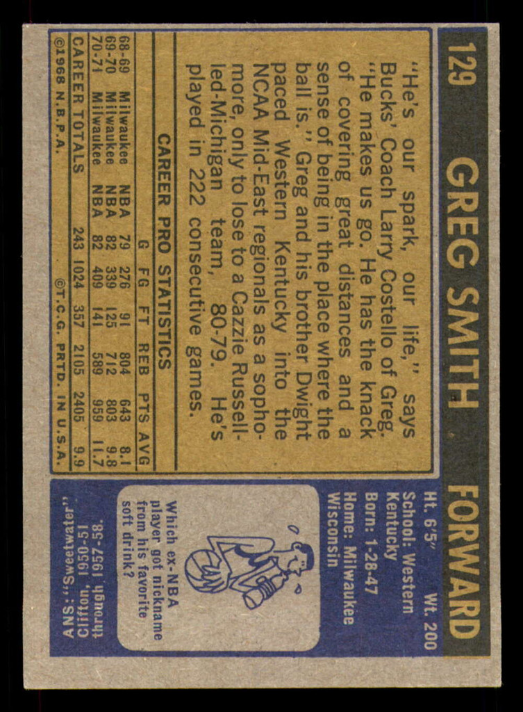 1971-72 Topps #129 Greg Smith DP Near Mint  ID: 350342