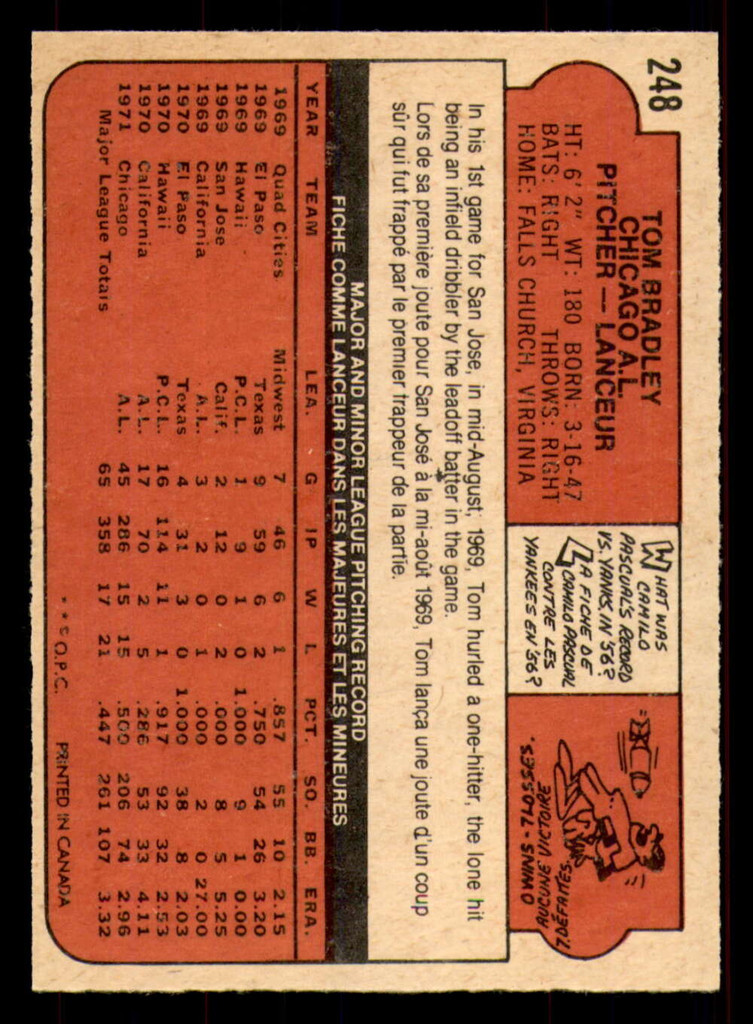 1972 O-Pee-Chee #248 Tom Bradley Near Mint OPC 