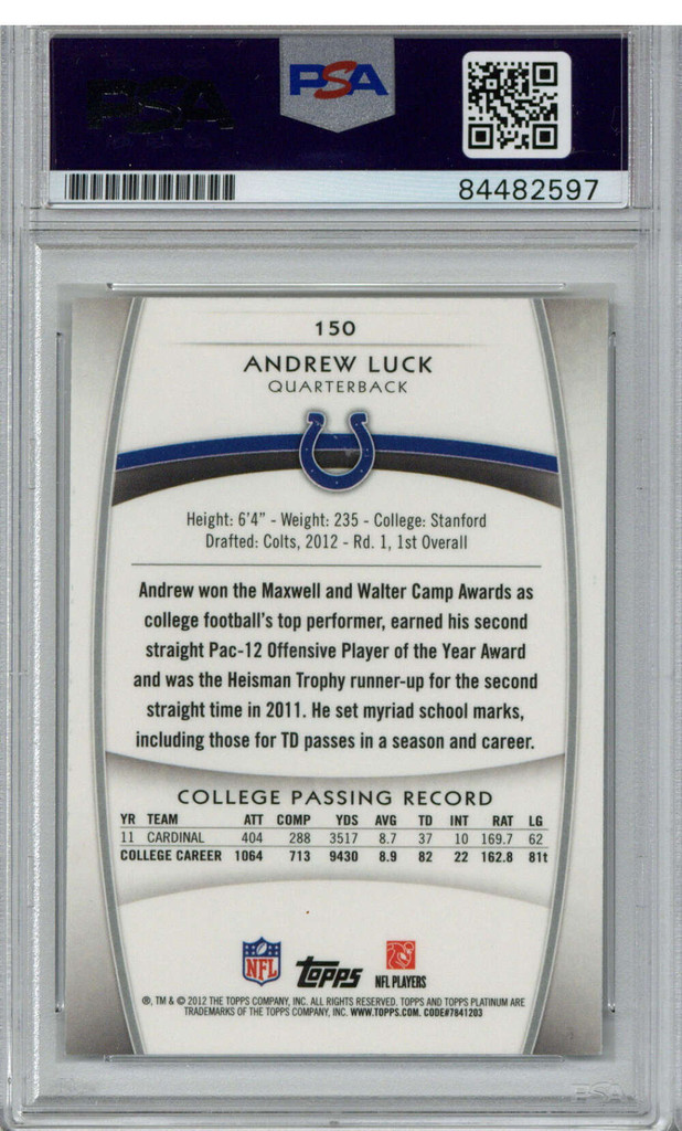 2012 Topps Platinum #150 Andrew Luck RC PSA 10 Gem Mint Signed Auto PSA/DNA Colts