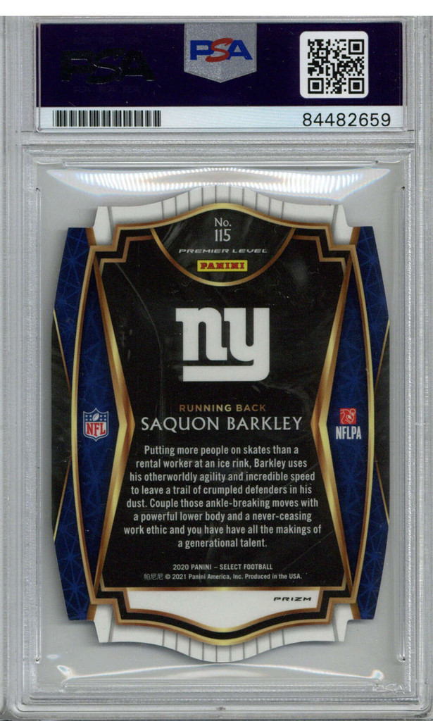 2020 Select Premier Level Prizm #115 Saquon Barkley  Purple Signed Auto PSA/DNA NY Giants