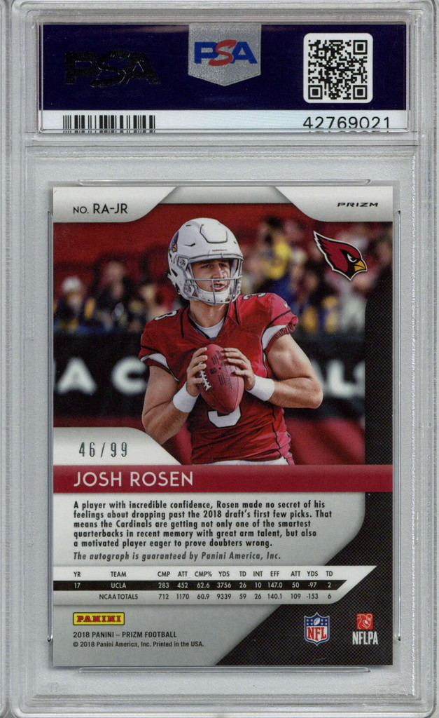 2018 Panini Prizm Blue Scope Autograph 46/99 Josh Rosen PSA Gem Mint 10 Arizona Cardinals