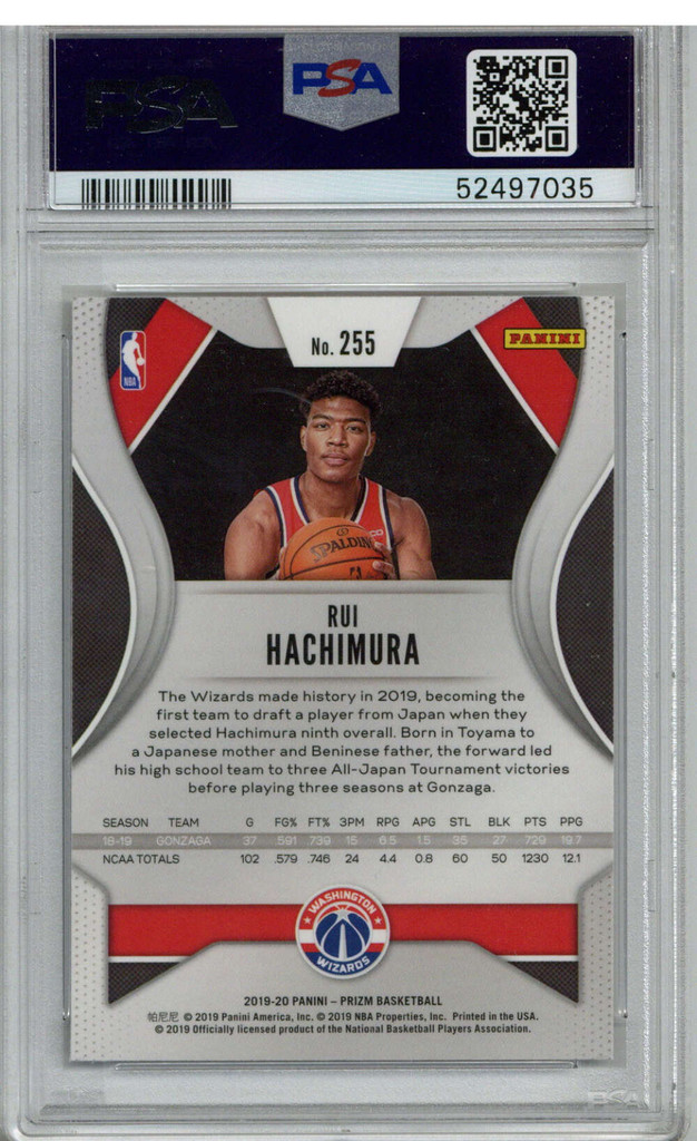 2019 Panini Prizm # 255 Rui Hachimura PSA Mint 9 Washington Wizards ID: 353733