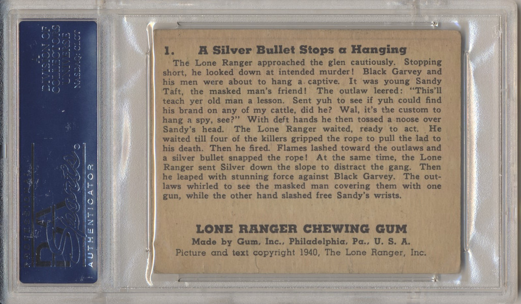 1940 Gum Inc The Lone Ranger #1 A  Silver Bullet Stops A     Hanging  PSA 2 Good    #*  VERY TOUGH!!!  sku39960