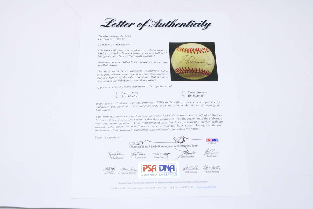 1982 Dodgers Team 29 w/ Tom Lasorda Walt Alston Baseball Signed Auto PSA/DNA Authenticated Los Angeles Dodgers