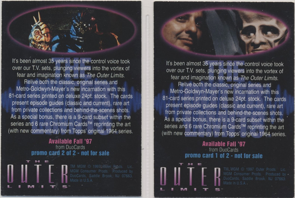 1997 Duocards Outer Limits 2 Cards Promo Set  #*