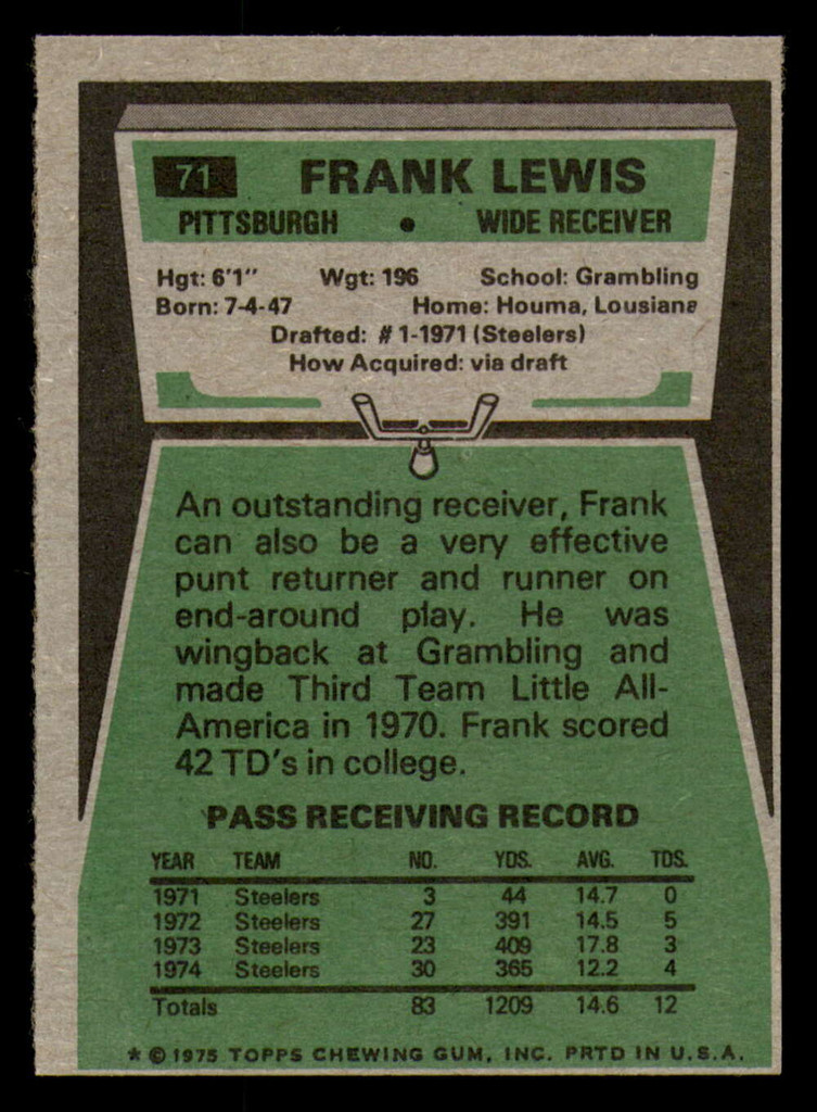 1975 Topps #71 Frank Lewis Ex-Mint 