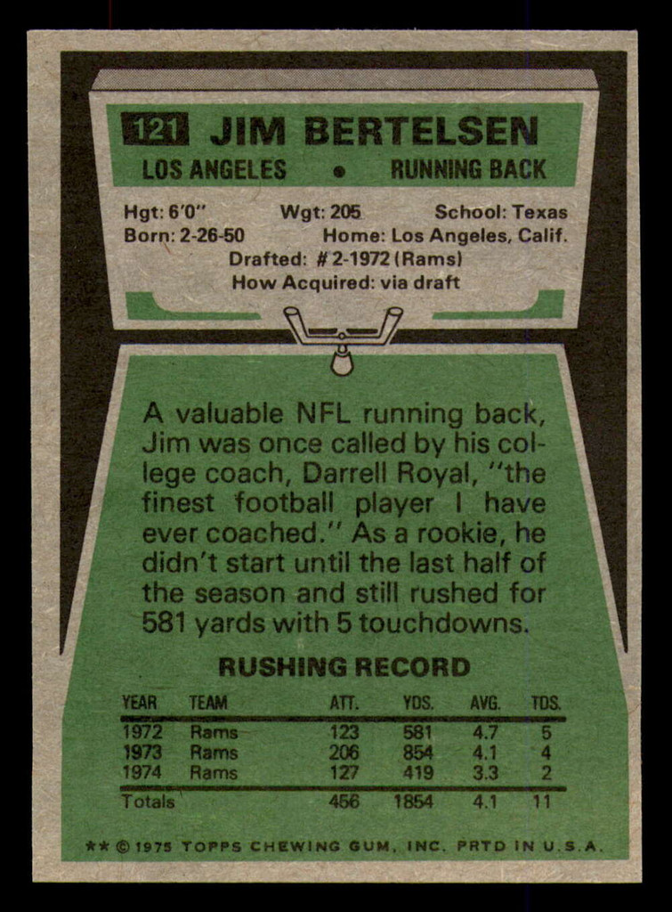 1975 Topps #121 Jim Bertelsen Ex-Mint 