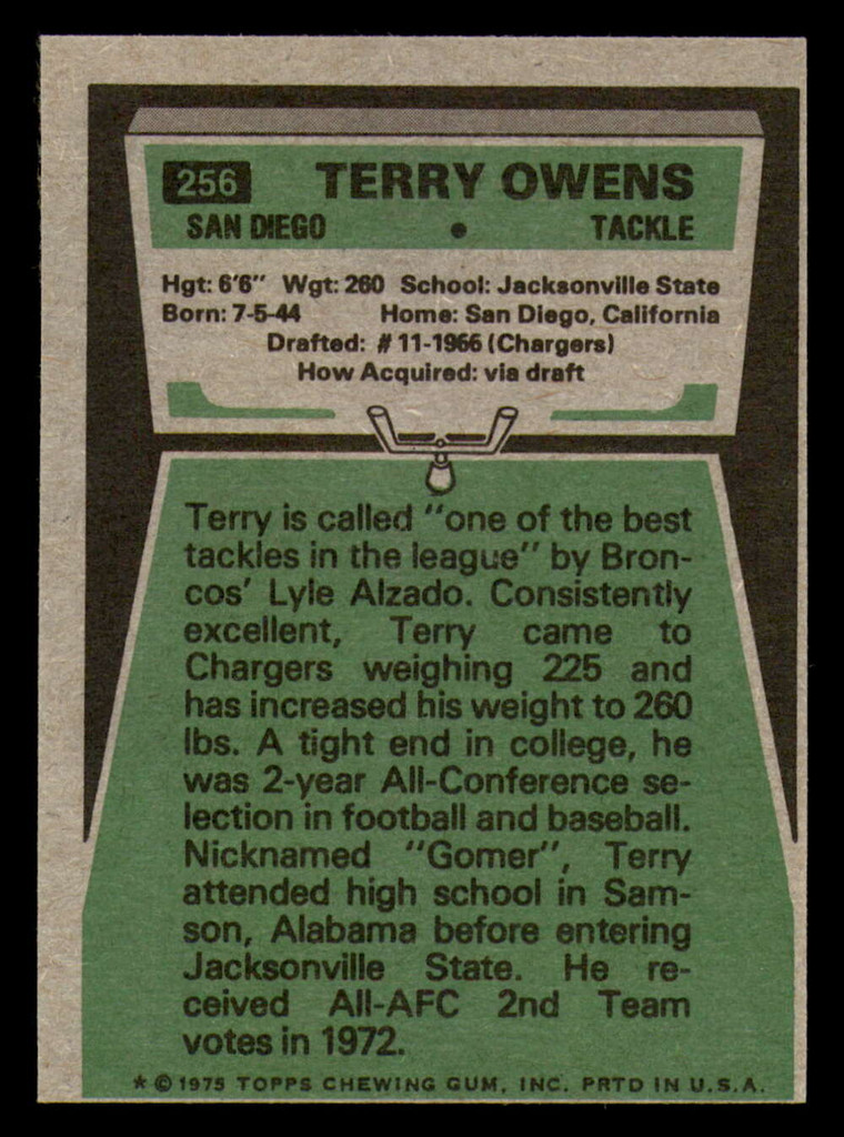 1975 Topps #256 Terry Owens Near Mint 