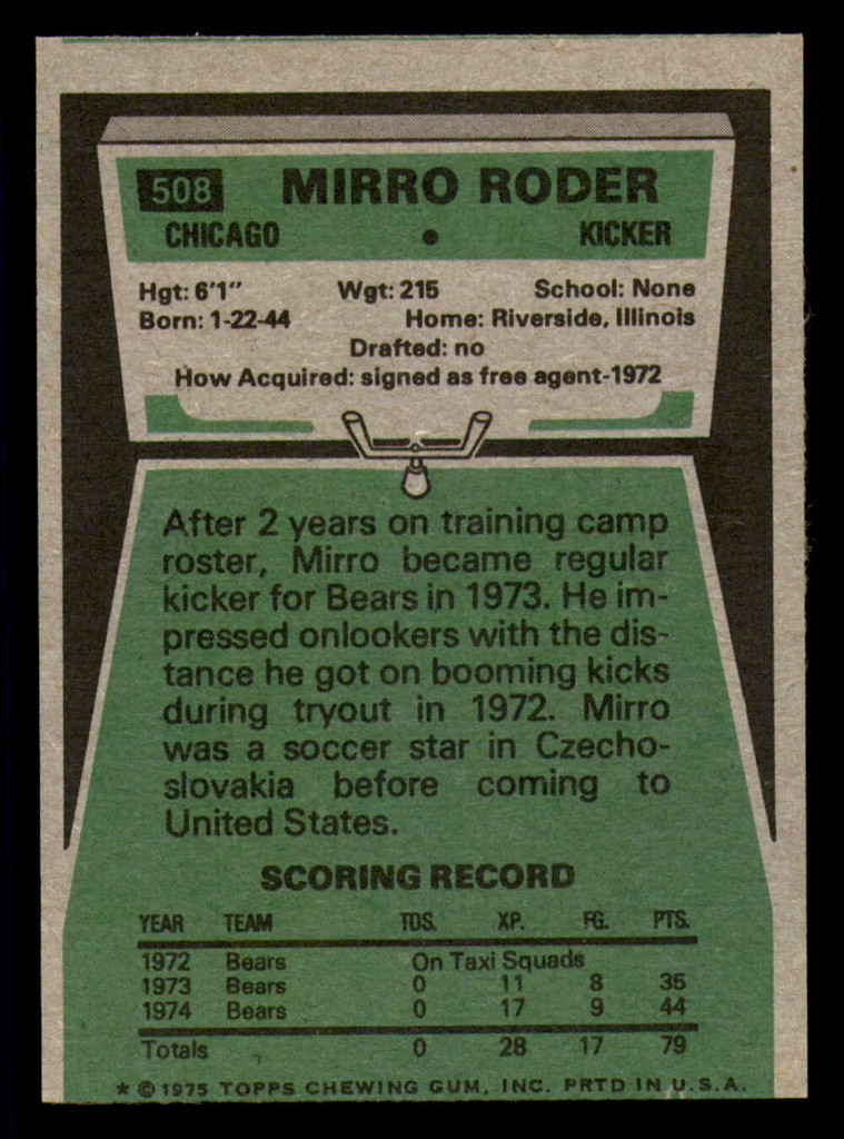 1975 Topps #508 Mirro Roder Near Mint+ 
