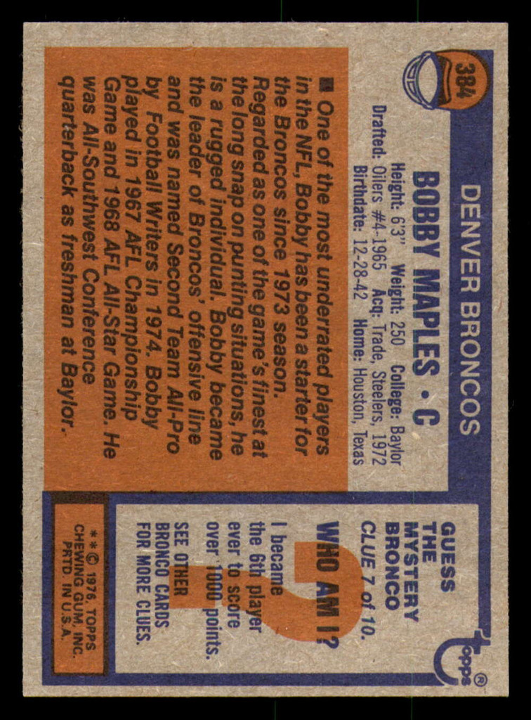 1976 Topps #384 Bobby Maples Near Mint+ 
