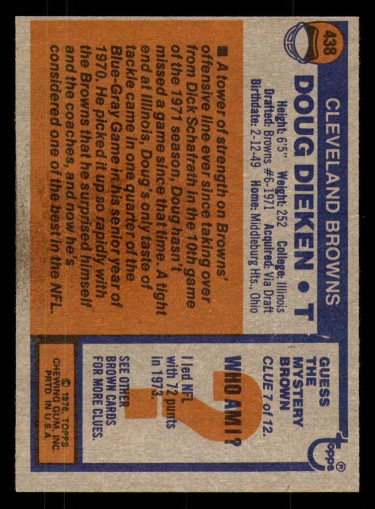 1976 Topps #438 Doug Dieken Near Mint  ID: 357057