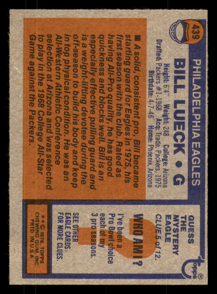 1976 Topps #439 Bill Lueck Near Mint 