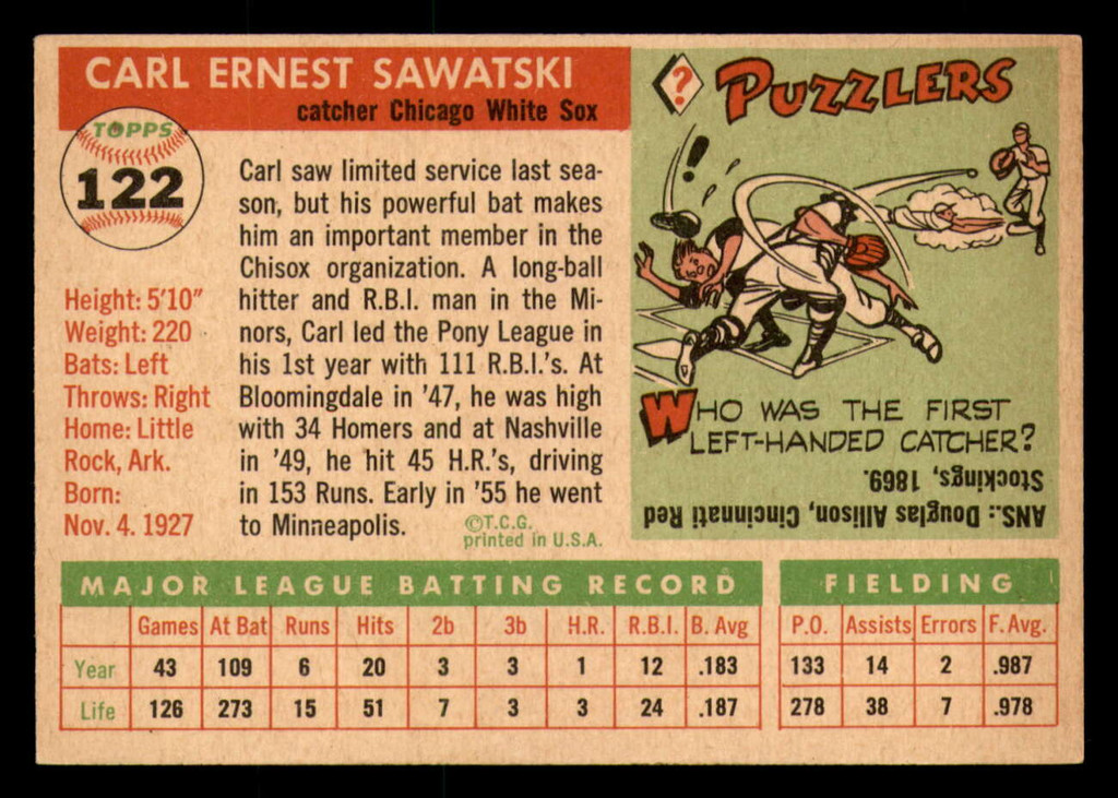 1955 Topps #122 Carl Sawatski Ex-Mint 