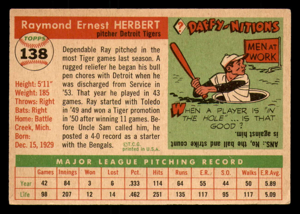 1955 Topps #138 Ray Herbert Excellent+  ID: 357298