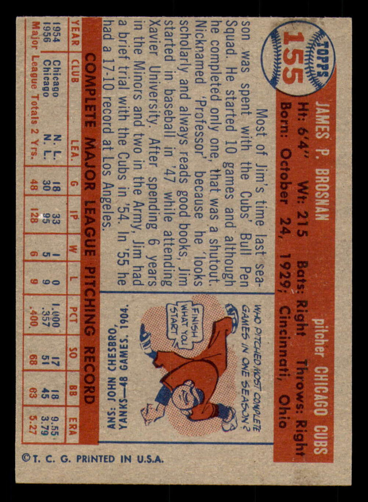 1957 Topps #155 Jim Brosnan Ex-Mint  ID: 357488