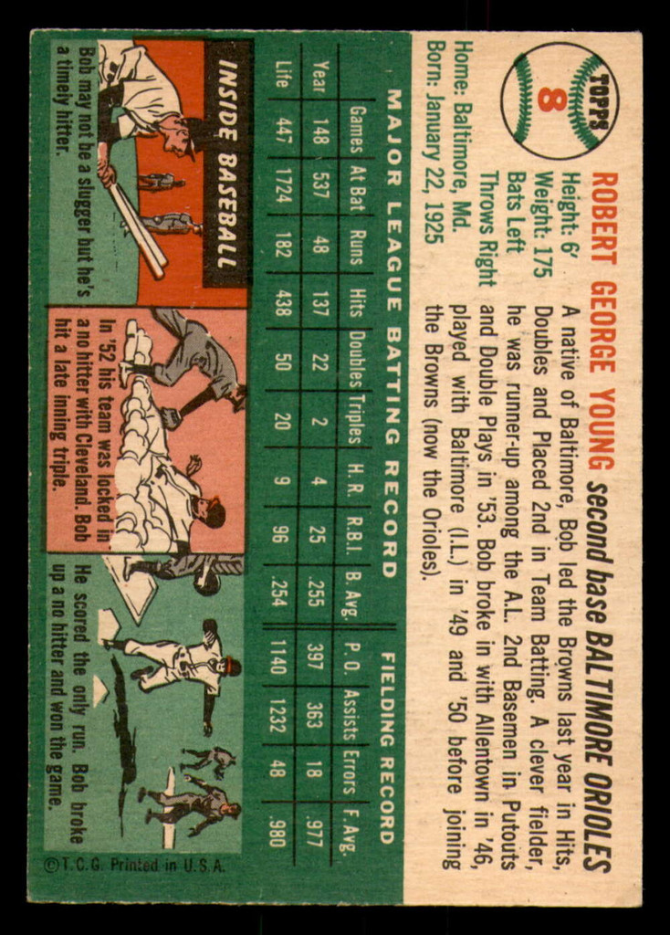 1954 Topps #8 Bobby Young Excellent+  ID: 358049