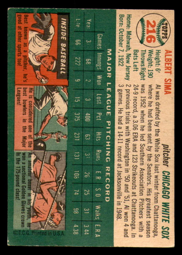 1954 Topps #216 Al Sima Excellent+  ID: 358214