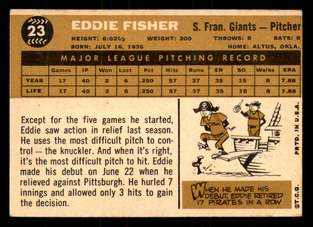 1960 Topps #23 Eddie Fisher Very Good RC Rookie  ID: 359158