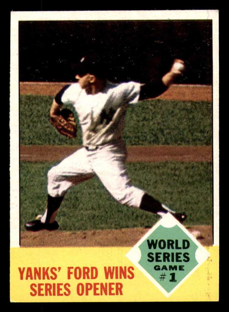 1963 Topps #142 World Series Game 1 Yanks' Ford Wins Series Opener Ex-Mint  ID: 361106