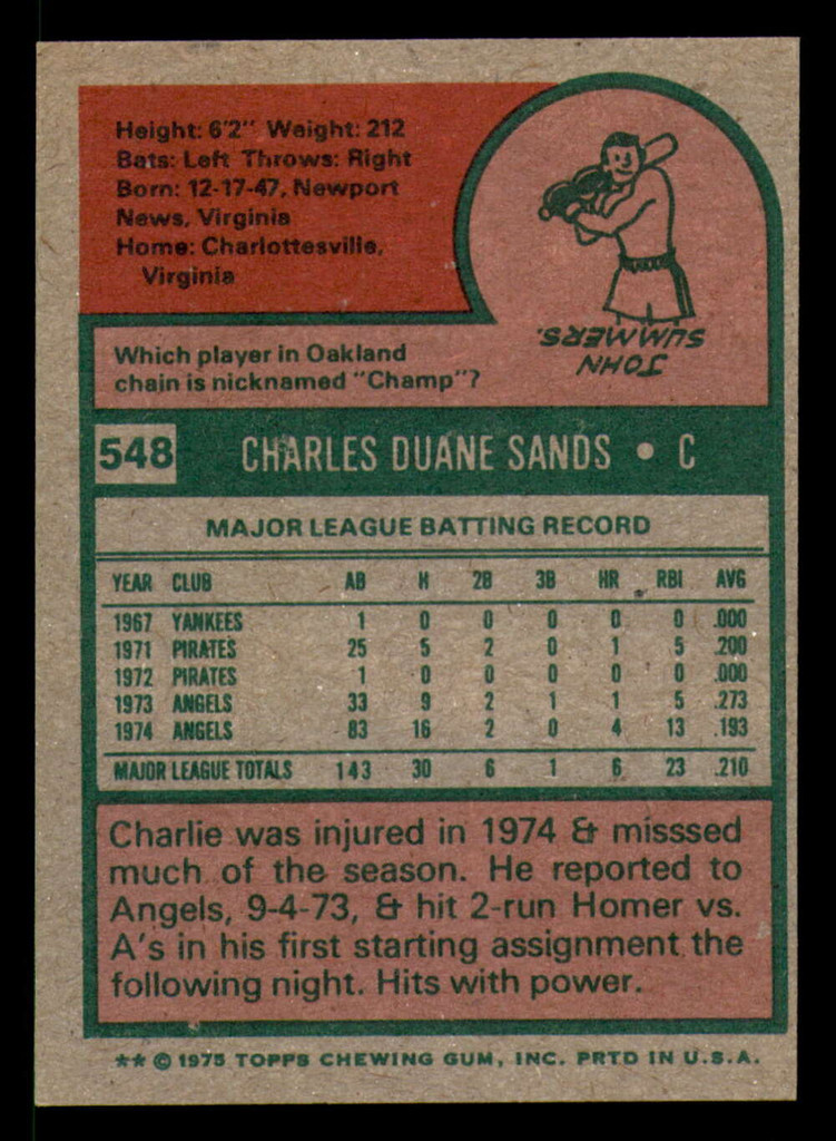 1975 Topps #548 Charlie Sands Near Mint  ID: 361910