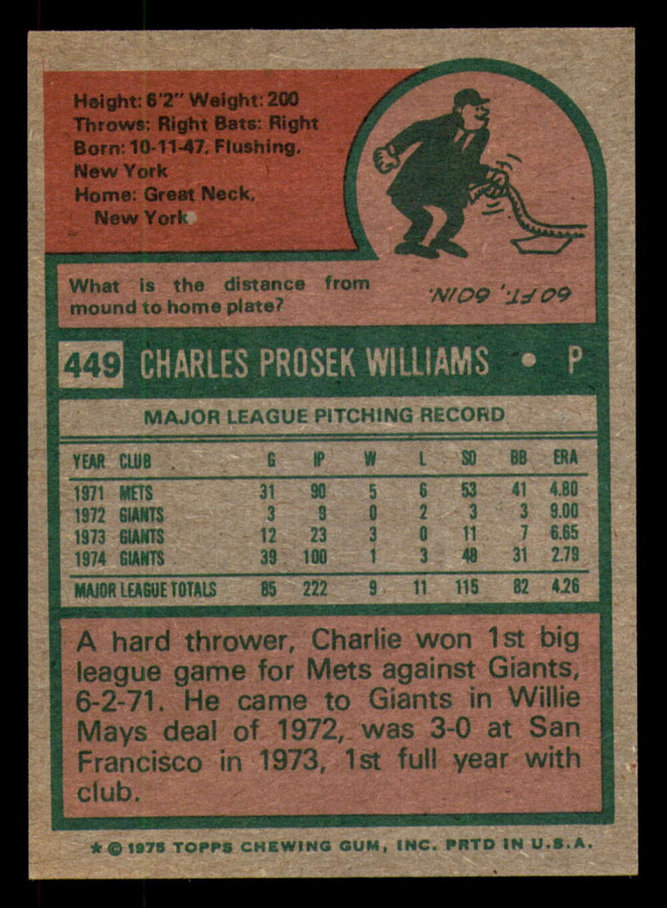 1975 Topps #449 Charlie Williams Ex-Mint  ID: 362008