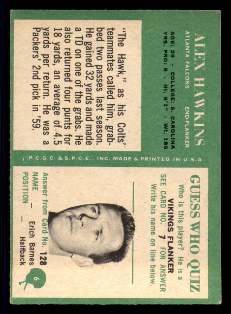 1966 Philadelphia #6 Alex Hawkins Ex-Mint  ID: 362488