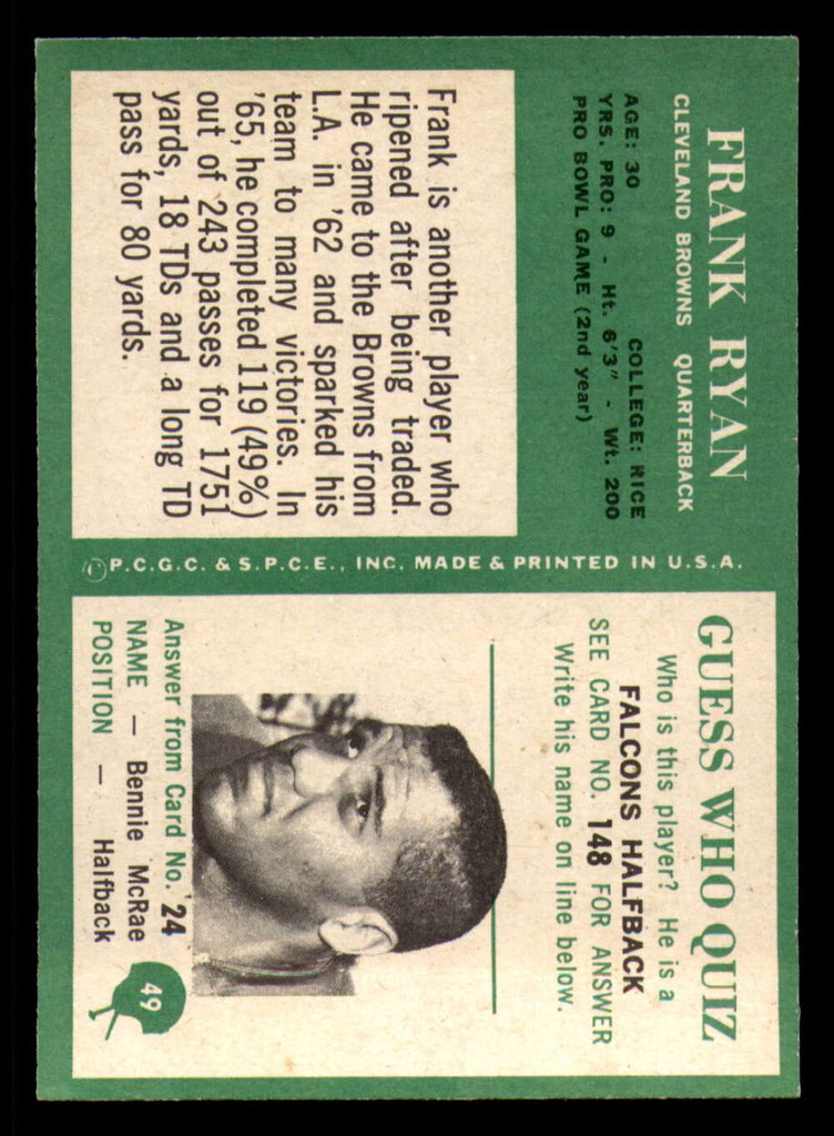 1966 Philadelphia #49 Frank Ryan Ex-Mint  ID: 362553