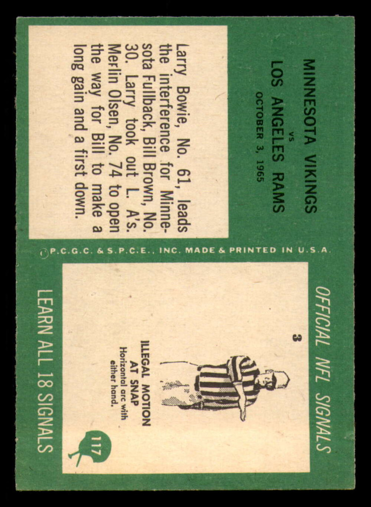 1966 Philadelphia #117 Bill Brown Vikings Play Ex-Mint  ID: 362648
