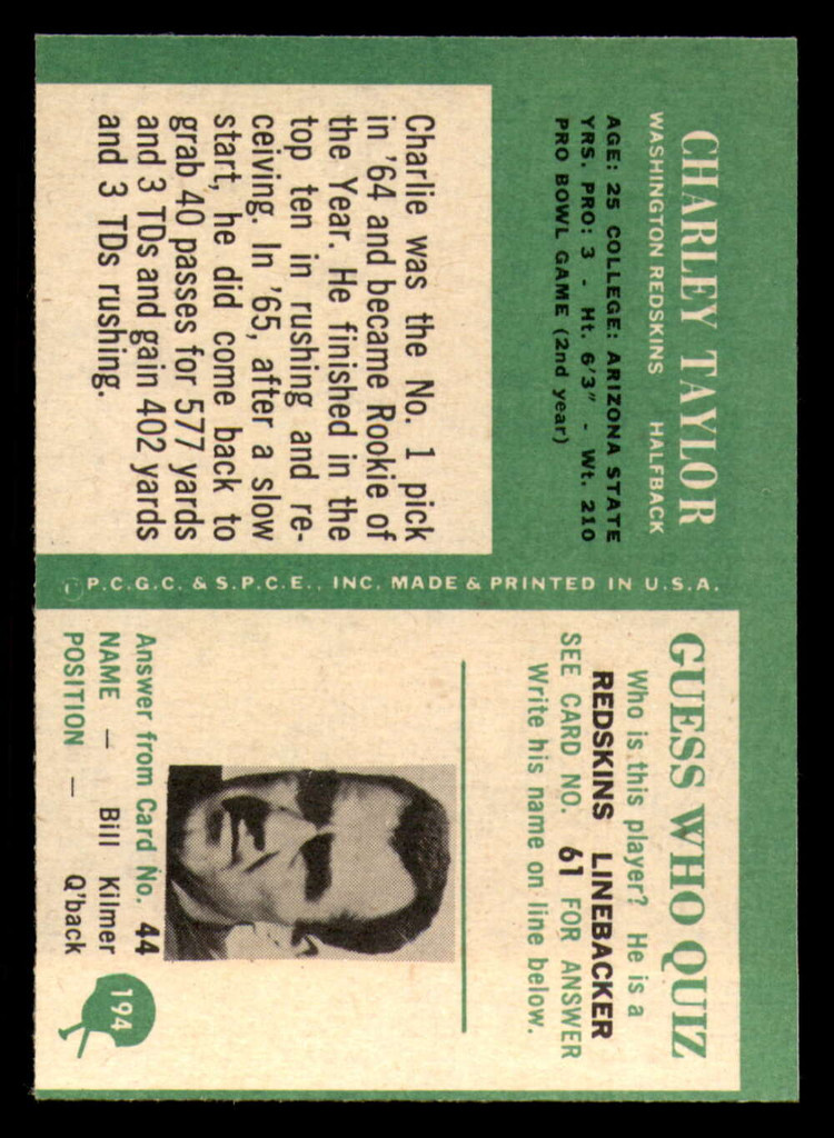 1966 Philadelphia #194 Charley Taylor Ex-Mint  ID: 362751