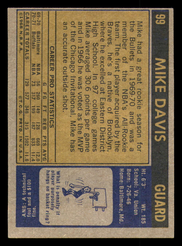 1971-72 Topps #99 Mike Davis DP Excellent+  ID: 363296