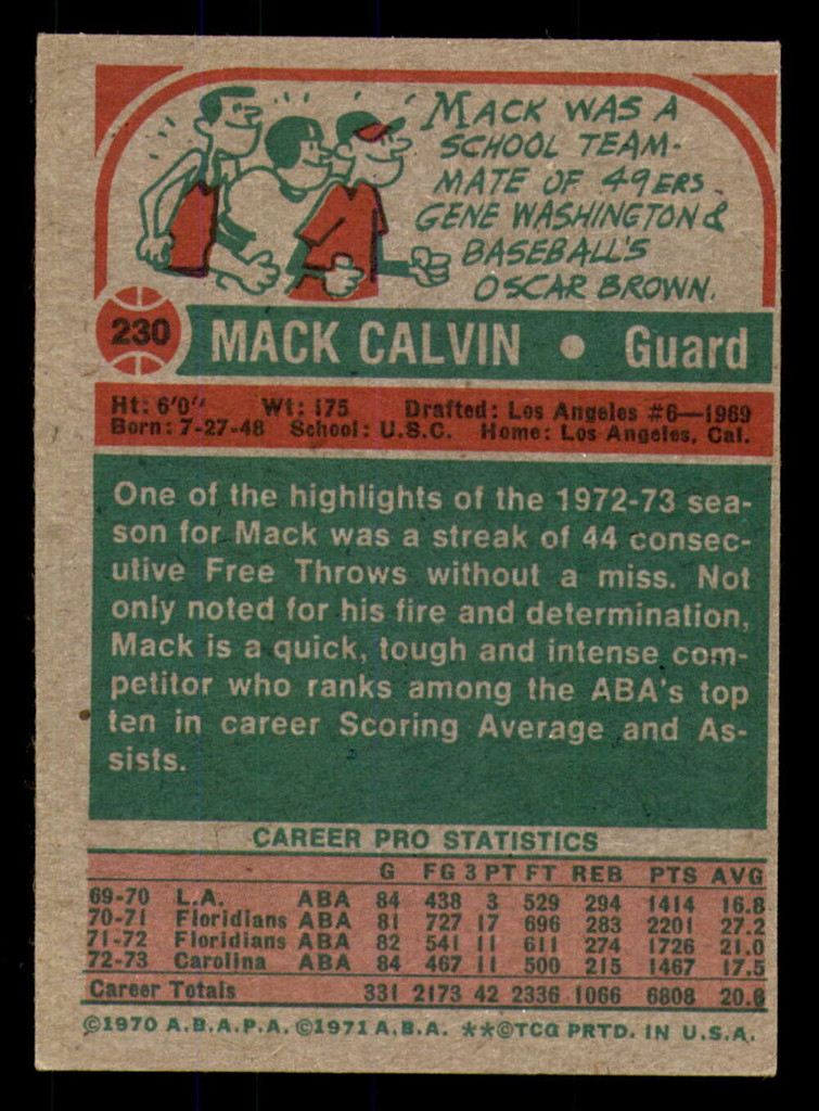 1973-74 Topps #230 Mack Calvin Excellent+  ID: 363912