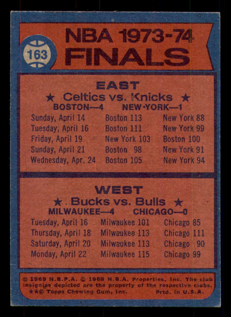 1974-75 Topps #163 NBA Div. Finals Excellent+ 