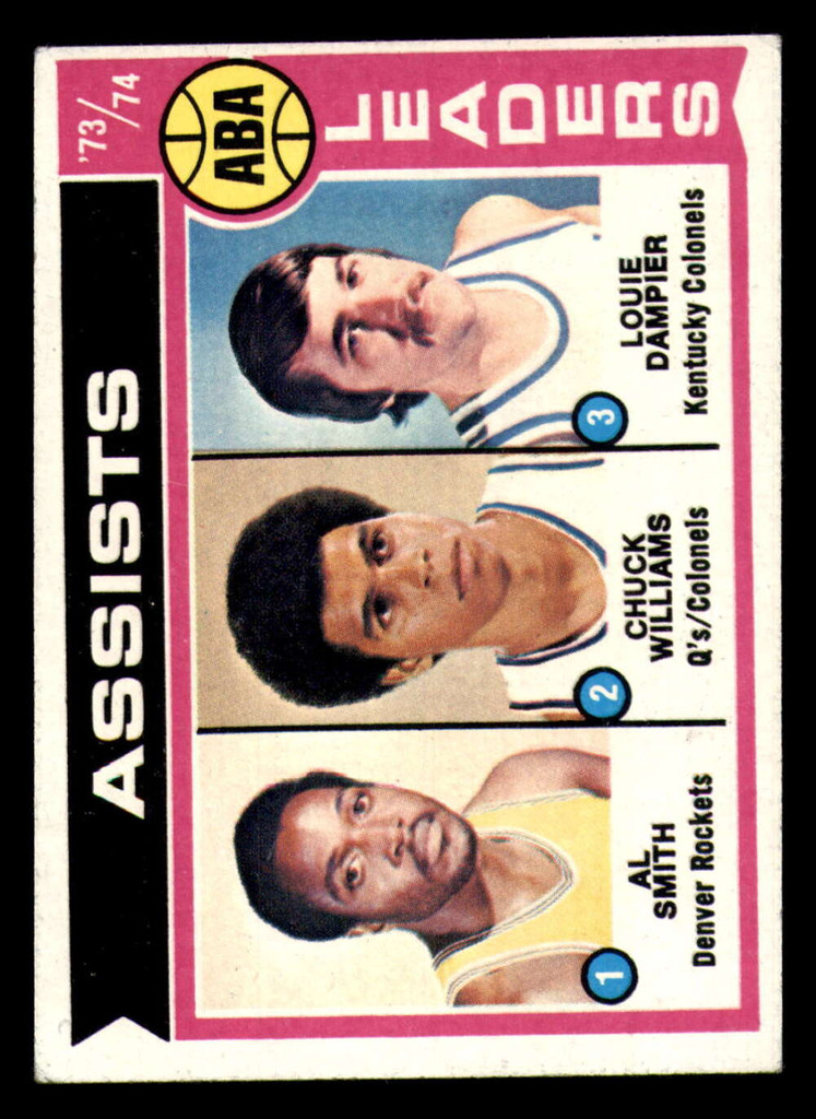 1974-75 Topps #212 Al Smith/Chuck Williams/Louie Dampier 73-74 ABA Assist Leaders Excellent+  ID: 364279