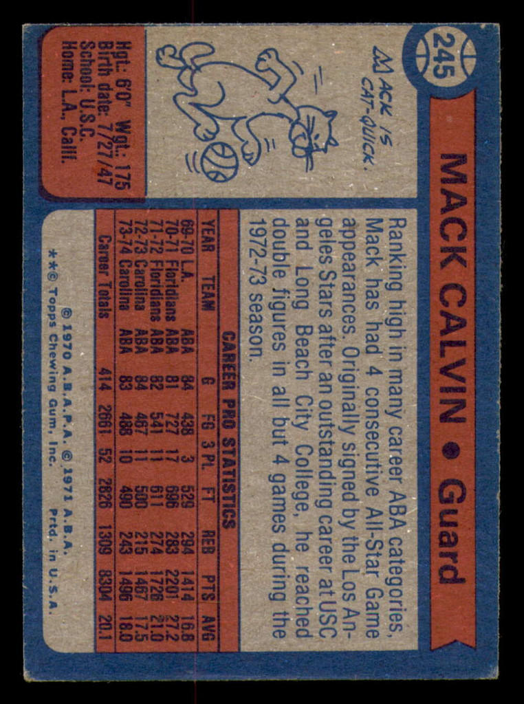 1974-75 Topps #245 Mack Calvin Excellent+  ID: 364330