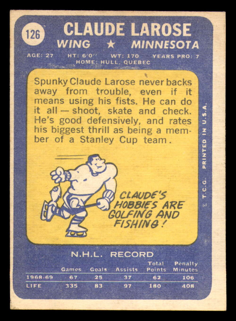 1969-70 Topps #126 Claude Larose Excellent+  ID: 364855