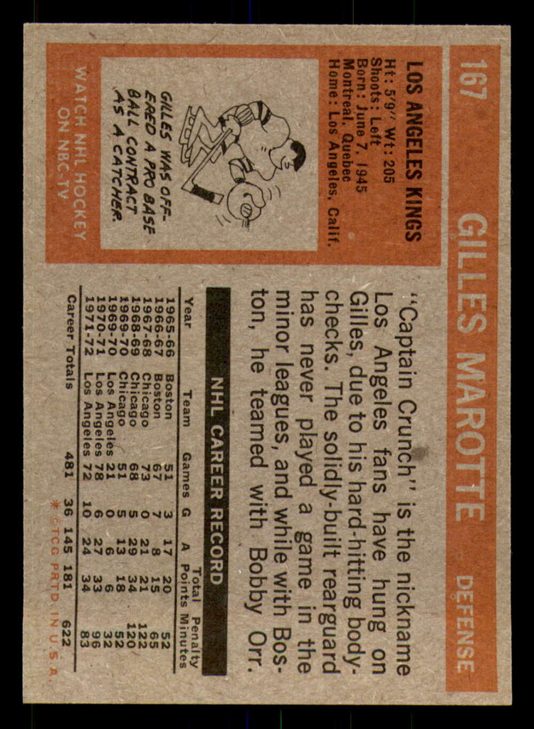 1972-73 Topps #167 Gilles Marotte Near Mint+  ID: 364960